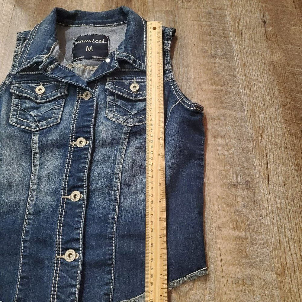 MAURICE'S WOMANS JEAN VEST MEDIUM POCKETS BUTTON CLOSURE BLUE - Picture 7 of 7